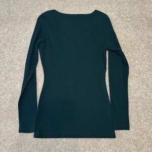 Ribbed Notched Scoop Neck Long Sleeve Top Dark Green size M Bella Swan